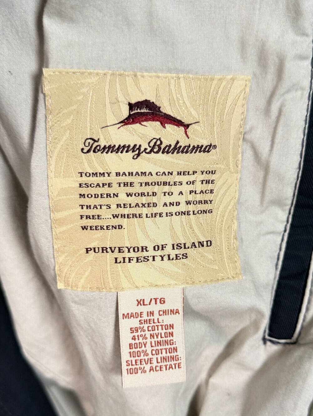 Tommy Bahama Mens Navy Blue Full Zip Bomber Jacket Cotton Nylon Blend Size XL - Picture 7 of 7